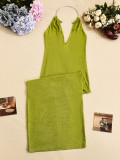 Deep V Neck Halterneck Maxi Dress GYHF-32577DBY