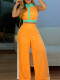 Contrast Color Patchwork Backless Two Piece Pants Set HNIF-ZM025