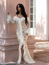 Lace V Neck Long Sleeve Maxi Dress AIL-348