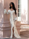 Lace V Neck Long Sleeve Maxi Dress AIL-348