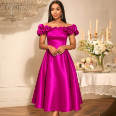 One Shoudler Ruched Sleeve Midi Dress GKEN-AM050643