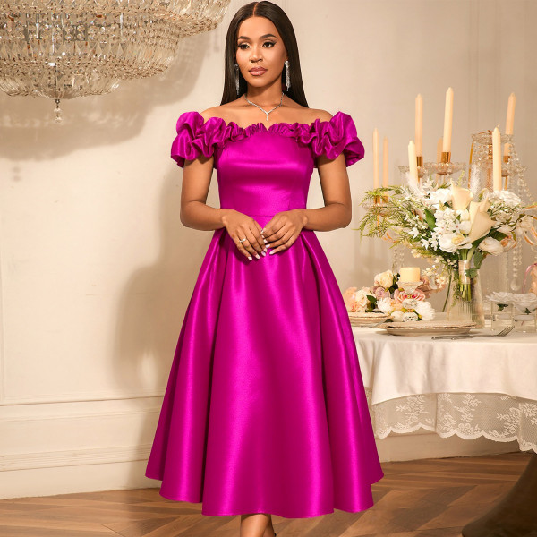 One Shoudler Ruched Sleeve Midi Dress GKEN-AM050643
