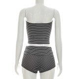 Stripe Wrap Chest Top Two Piece Shorts Set GDSF-D26ST116