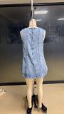 Casual Denim Sleeveless Two Piece Shorts Set GMYT-803