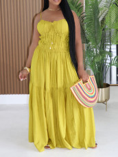 Solid Color Ruched Sling Maxi Dress AIL-349