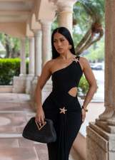 Solid Color Single Shoulder Maxi Dress FENF-5006