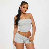 Stripe Wrap Chest Top Two Piece Shorts Set GDSF-D26ST116