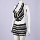 Contrast Color Sling Top Two Piece Shorts Set GYHF-11790DBM