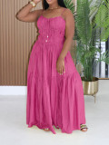 Solid Color Ruched Sling Maxi Dress AIL-349