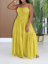 Solid Color Ruched Sling Maxi Dress AIL-349