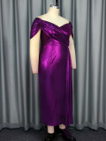 V Neck Solid Color Ruched Maxi Dress GKEN-AM040837