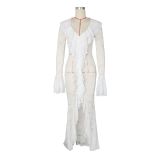 Lace V Neck Long Sleeve Maxi Dress AIL-348