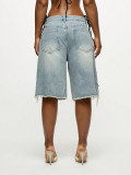 Casual Print Holes Denim Fifth Pants OD-8780