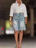 Casual Print Holes Denim Fifth Pants OD-8780