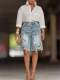 Casual Print Holes Denim Fifth Pants OD-8780