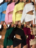 Slash Shoulder Solid Top Two Piece Skirts Set HNIF-YM127