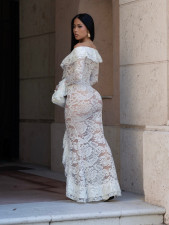 Lace V Neck Long Sleeve Maxi Dress AIL-348