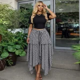Plaid Print Tie Up Irregular Long Skirts GCNE-75218