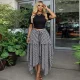 Plaid Print Tie Up Irregular Long Skirts GCNE-75218