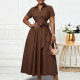 Plus Size Lapel Short Sleeve Tie Up Midi Dress GCZF-8662