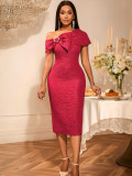 One Shoulder Sexy Bow Jacquard Midi Dress GKEN-AM050551