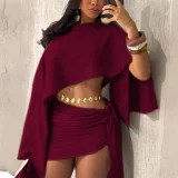 Slash Shoulder Solid Top Two Piece Skirts Set HNIF-YM127