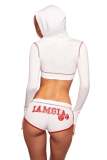 Letter Print Zipper Hooded Two Piece Shorts Set GKYS-2981