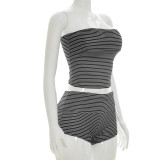 Stripe Wrap Chest Top Two Piece Shorts Set GDSF-D26ST116