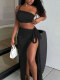 Solid Color Single Shoulder Split Long Skrit 2 Piece Set HNIF-YY028