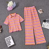 Stripe Lapel Tops Two Piece Pants Set GYHF-32598SBY
