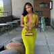 Deep V Neck Halterneck Maxi Dress GYHF-32577DBY