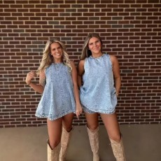 Casual Denim Sleeveless Two Piece Shorts Set GMYT-803