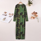 Tie Dye Print Long Sleeve Maxi Dress GYHF-60254