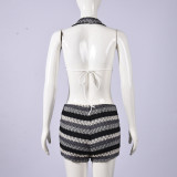 Contrast Color Sling Top Two Piece Shorts Set GYHF-11790DBM