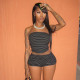 Stripe Wrap Chest Top Two Piece Shorts Set GDSF-D26ST116