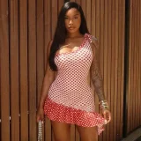 Polka Dots Print Slash Shoulder Mini Dress MXBF-J26DS154