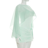 Solid Color Mesh Shawl Top+ Mini Dress 2 Piece Set GSZM-C26DS172