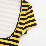 Stripe Print Short Sleeve Three Piece Shorts Set GDSF-J26ST161