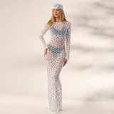Polka Dots Print See Through Maxi Dress(With Headscarf) GSZM-D26DS135