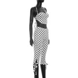 Polka Dots Print Halterneck Top Seventh Pants Suit GSZM-C26ST128
