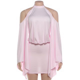 Solid Color Irregular Long Sleeve Mini Dress GZJQ-K6D06391A