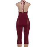 Mesh Patchwork See Through Fifth Jumpsuit GZJQ-K6Q07445A