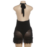 Sexy Hollow Out See Through Ruffles Mini Dress DLSF-K6D07884A