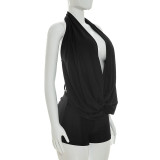 Solid Color Halterneck Romper MXBF-J26RP134