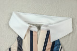 Stripe Print Lapel Sleeveless Two Piece Pants Set GJYO-JS919171