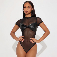 Mesh Patchwork Short Sleeve Bodysuit GDSF-J26BS176