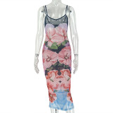 Fashion Print Sling Midi Dress GJYO-JD305222