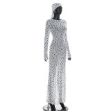 Polka Dots Print See Through Maxi Dress(With Headscarf) GSZM-D26DS135