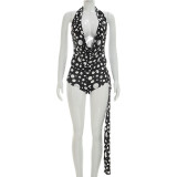 Sleeveless Halterneck Polka Dots Print Short Suit GDSF-J26ST156