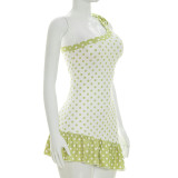 Polka Dots Print Slash Shoulder Mini Dress MXBF-J26DS154